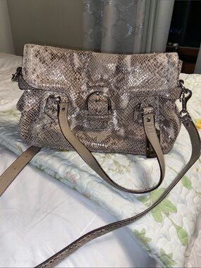 Coach Snake-Embossed Shoulder Bag in Taupe and Beige